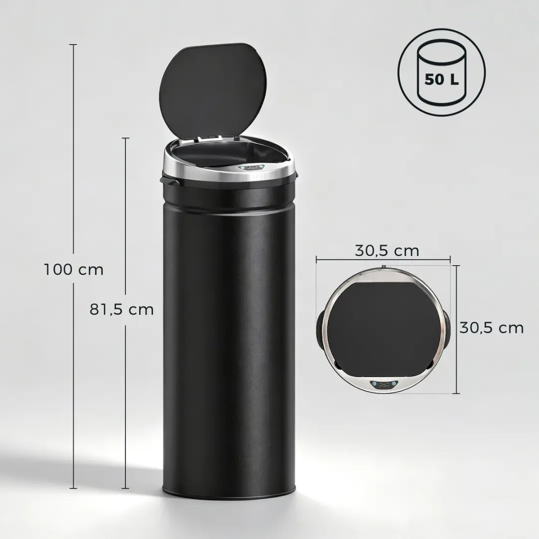 Homcom Sensorprullenbak 50L - 30,5x30,5x81,5cm Zwart