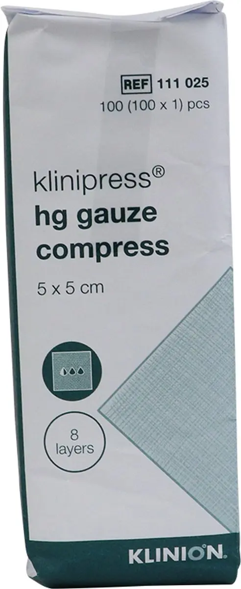Klinion Gaaskompres HG 8-laags 5x5cm - 100 Stuks