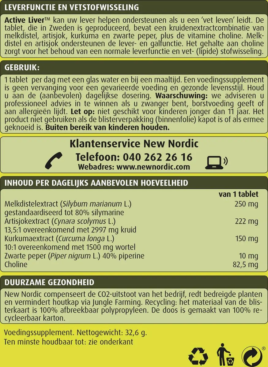 New Nordic Active Liver Voedingssupplement 30 tabletten