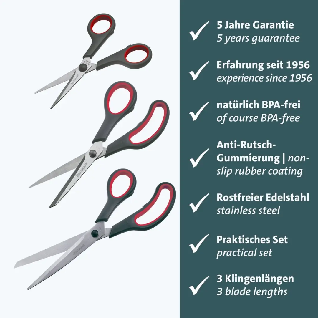 Westmark 3-delige Schaarset - 14/21/25cm - Zwart/Rood/Zilver