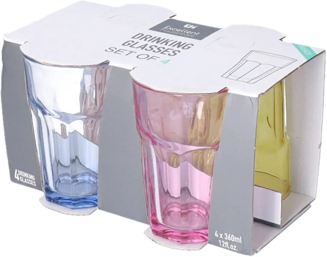 Excellent Houseware Drinkglazen 360ml - 4 Stuks - Transparant Kleurenmix