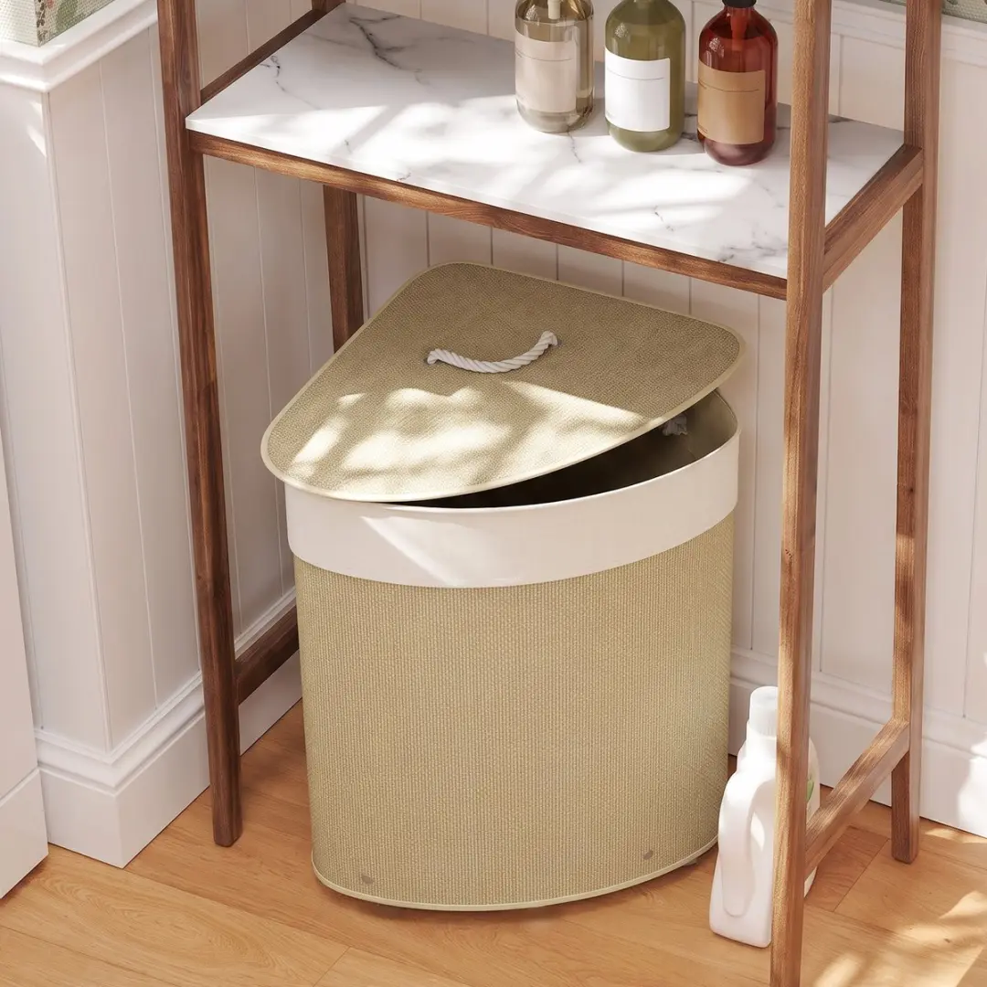 Homcom Wasmand Bamboe 55L - 35x35x60cm - Crème