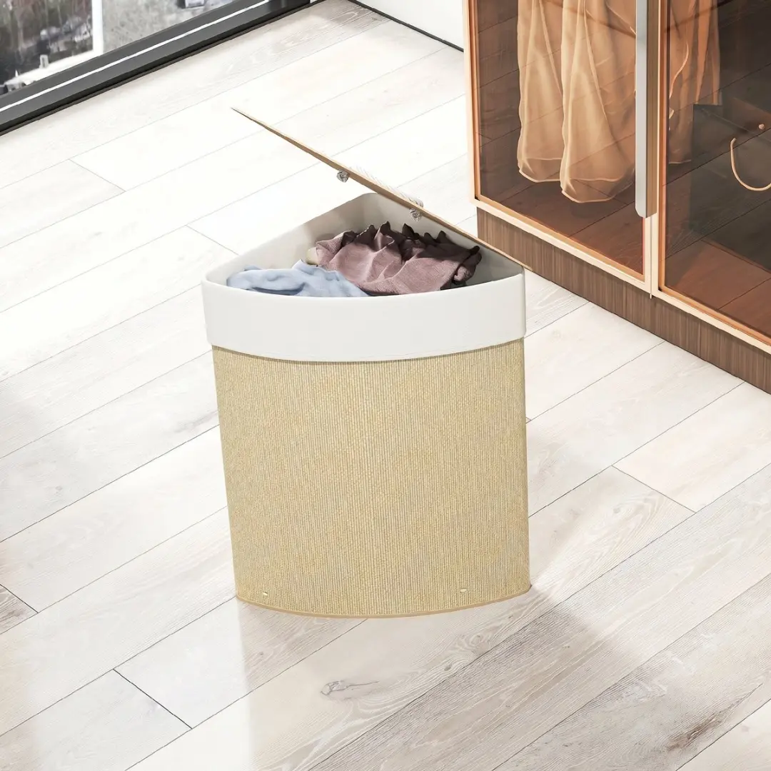 Homcom Wasmand Bamboe 55L - 35x35x60cm - Crème
