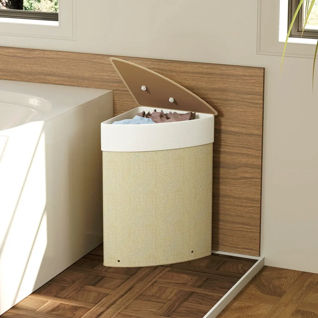 Homcom Wasmand Bamboe 55L - 35x35x60cm - Crème