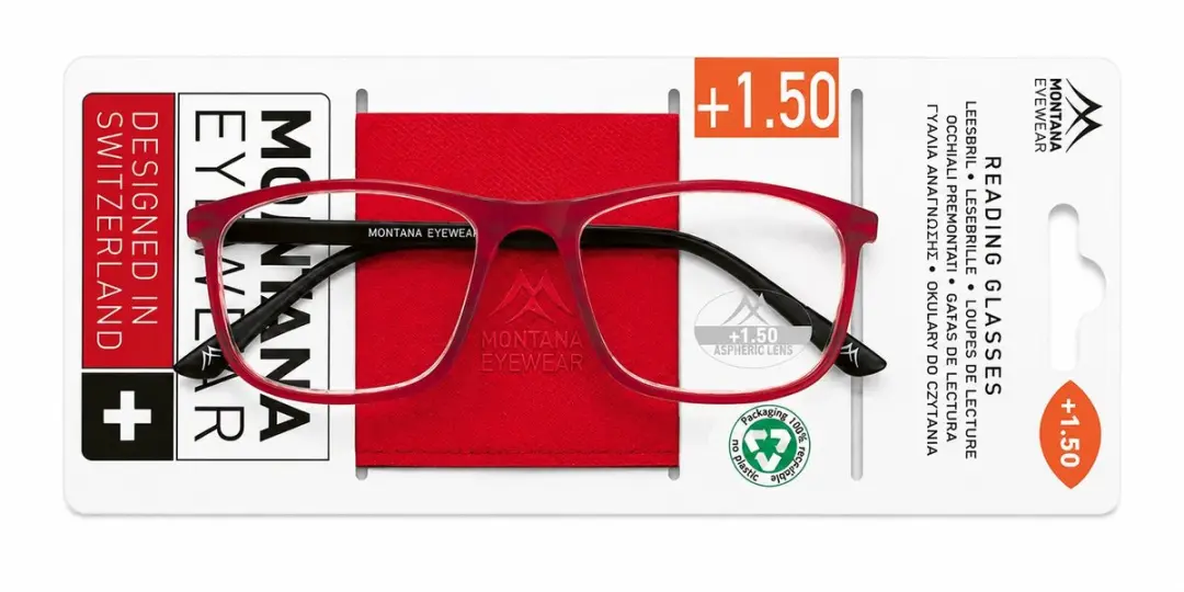 Montana Leesbril MR49C 2:50 - Rood mat / zwarte poot