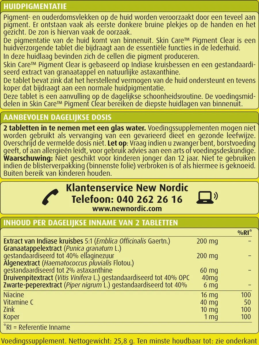 New Nordic Pigment Clear Voedingssupplement 60 Tabletten