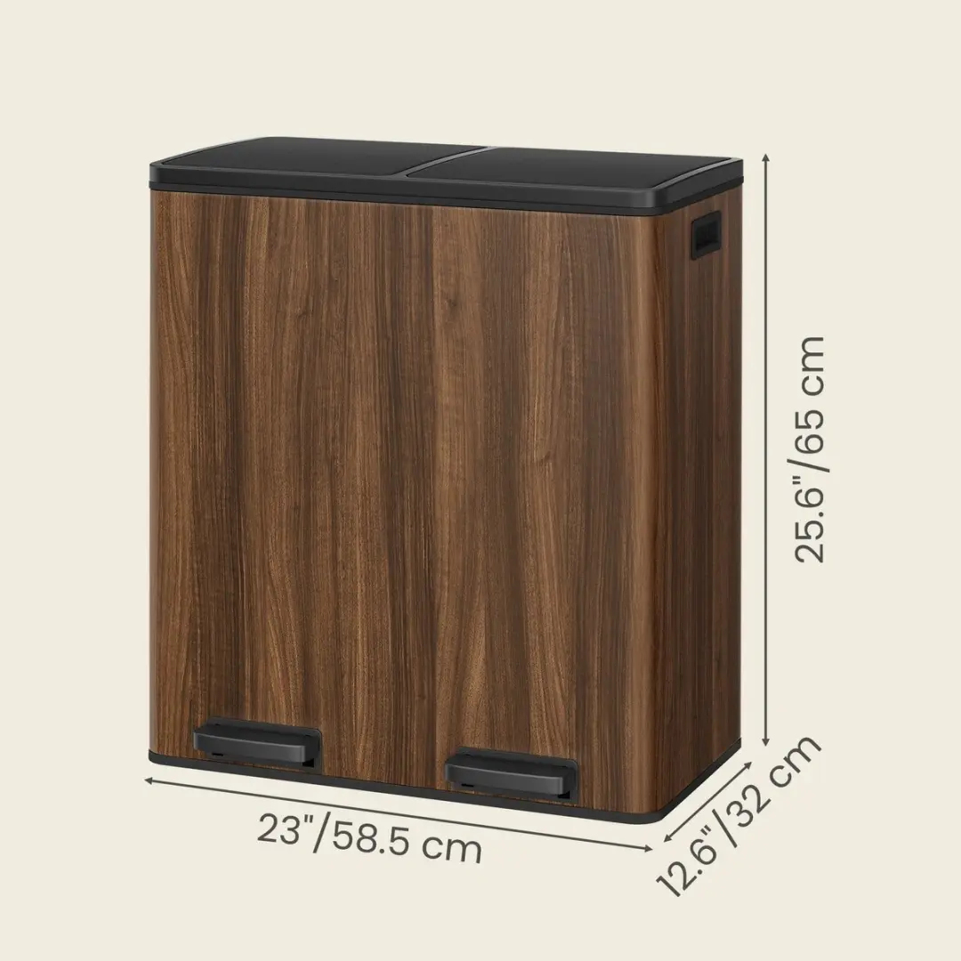 Songmics Keukenpedaalemmer 60L - 2 Compartimenten - Zilver