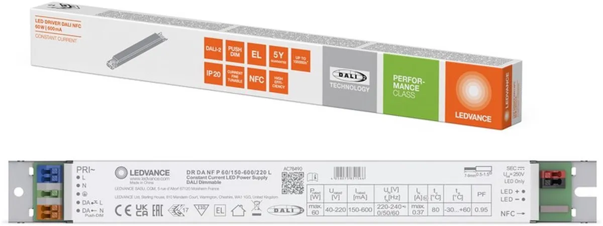 LEDVANCE DALI NFC Performance 60/150-600/220 L LED Driver - IP20