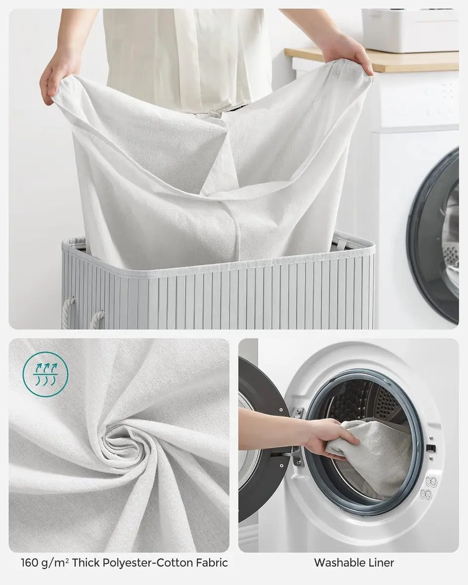 Songmics Wasmand 2 Compartimenten 100L Grijs