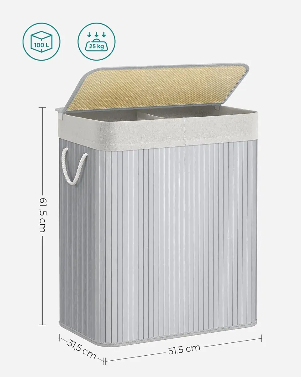 Songmics Wasmand 2 Compartimenten 100L Grijs