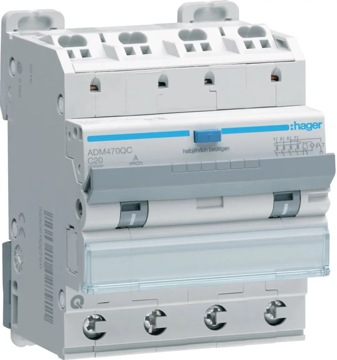 Hager ADM470QC Aardlekautomaat 4P 30mA 6kA QuickConnect