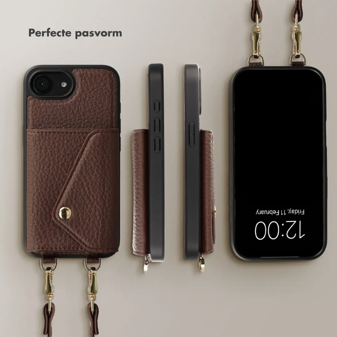 Selencia Koordhoes iPhone 17/16 - 3 Pasjes - Donkerbruin