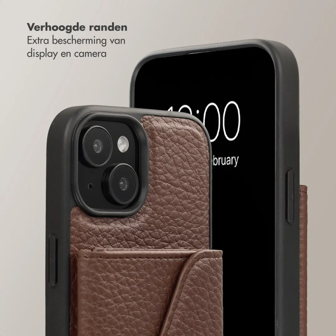 Selencia Sera Koordhoes iPhone 15 - 3 Pasjes - Donkerbruin