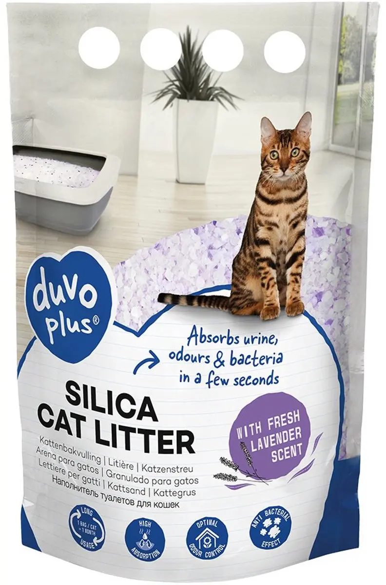 DuvoPlus Fresh & Clean Silica Kattenbakvulling Lavendel 16L