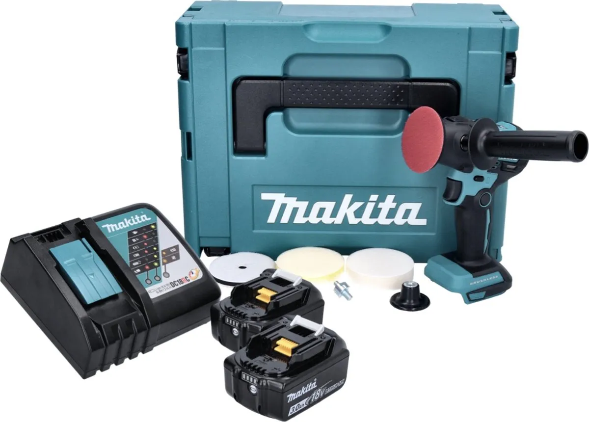 Makita DPV300 RFJ Accu-Polijstmachine 18V - 80mm Borstelloos - 2x 3.0Ah + Lader + Makpac
