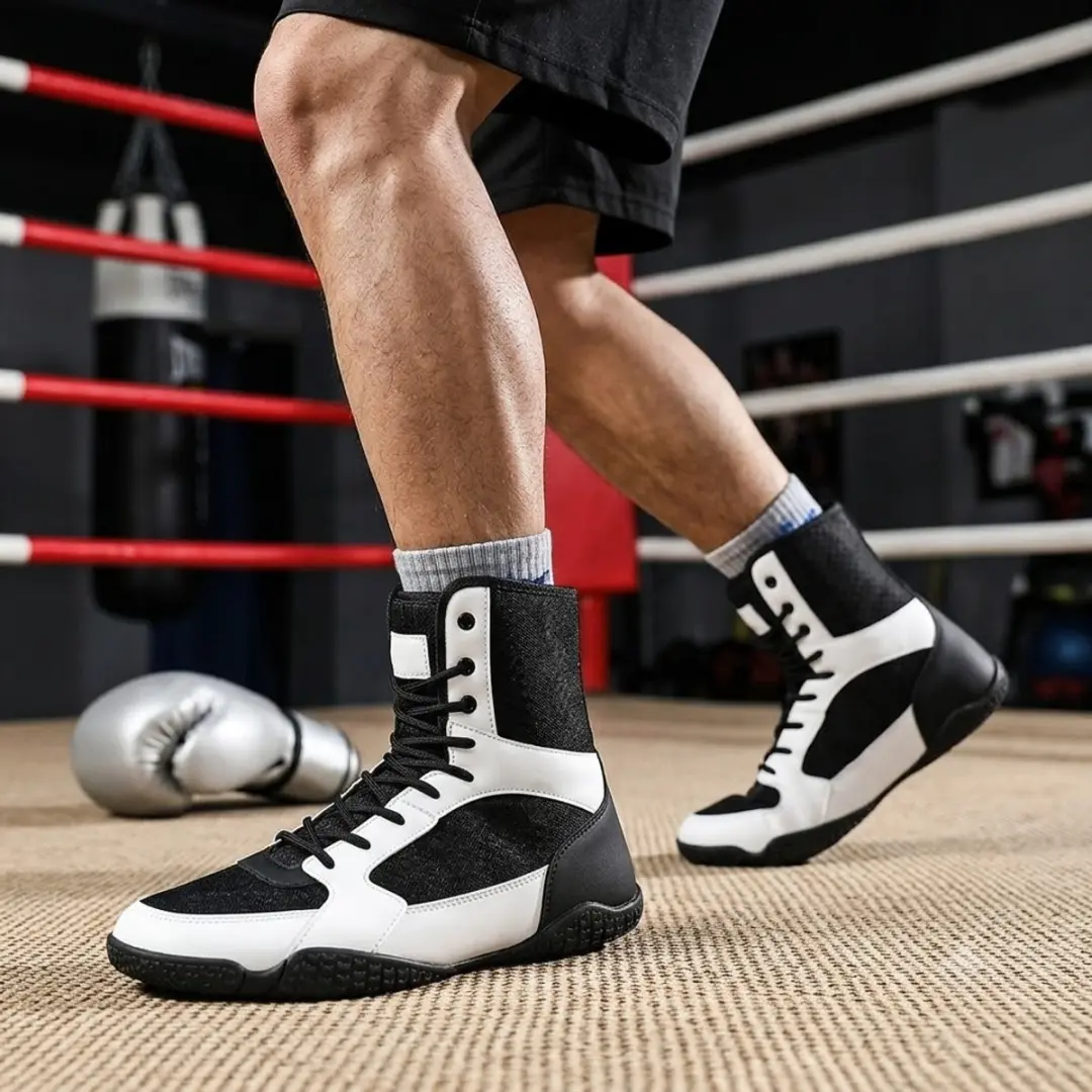 NUVEX Boksschoenen Heren Hoge Training - Zwart/Wit - Maat 44