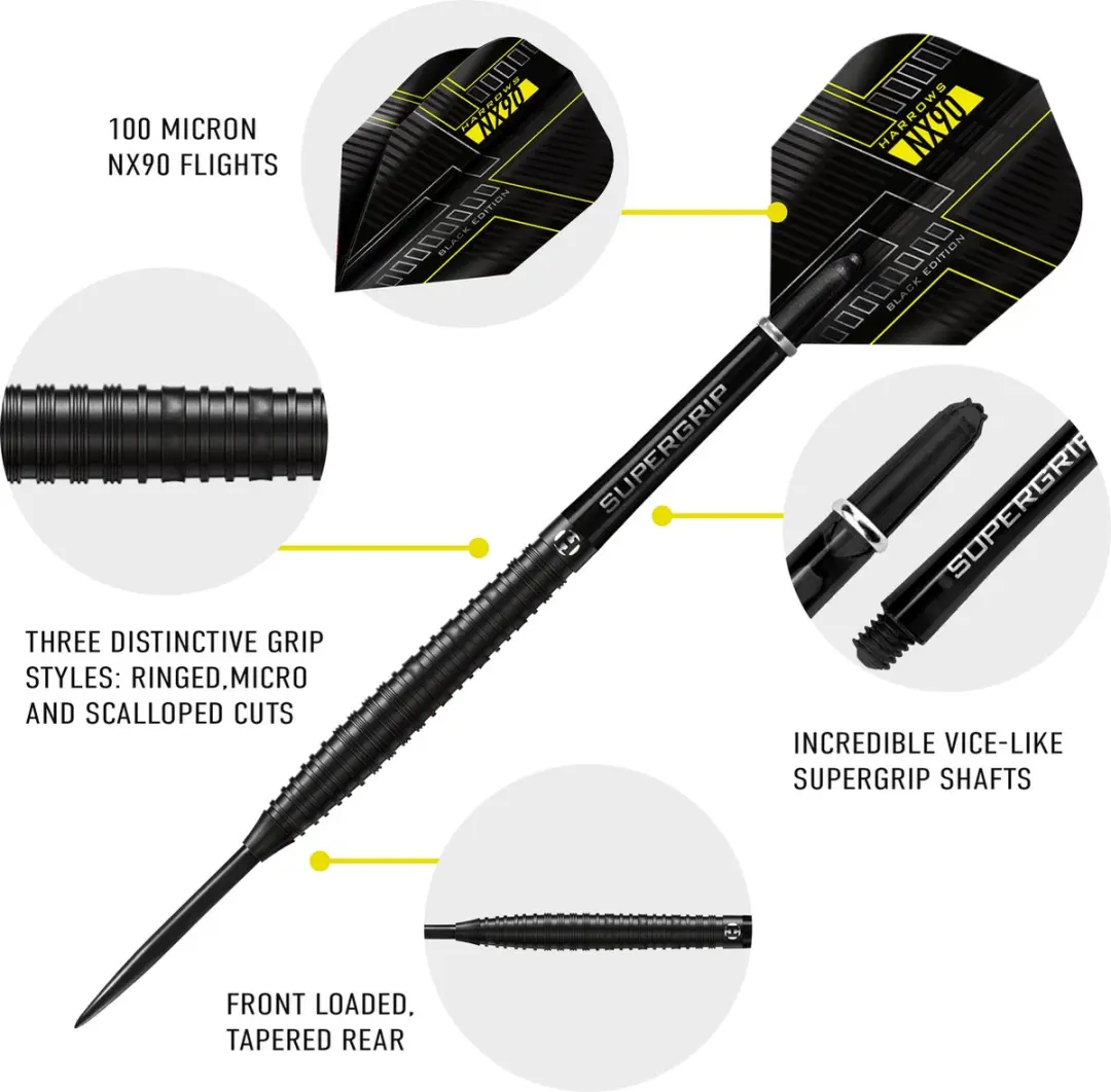 Harrows NX90 Black Edition Darts - 3 Stuks