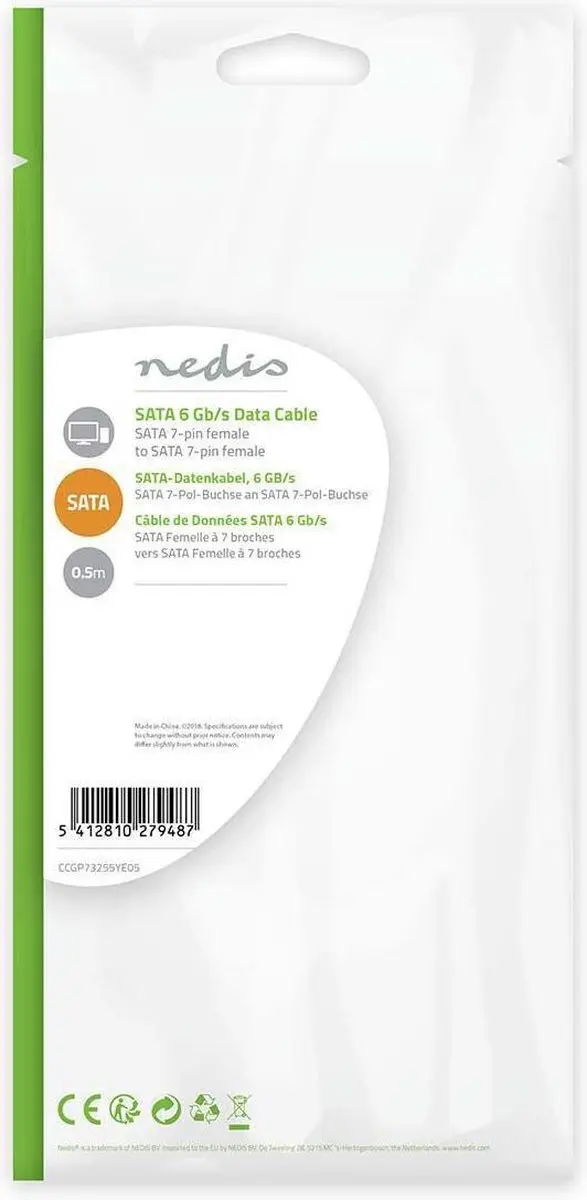 Nedis SATA Kabel CCGP73255YE05 - 6 Gbps - 0,5m - Geel