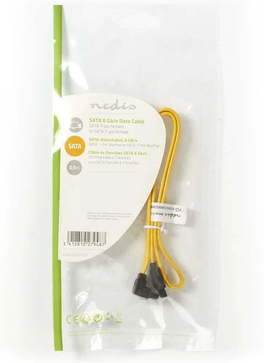 Nedis SATA Kabel CCGP73255YE05 - 6 Gbps - 0,5m - Geel