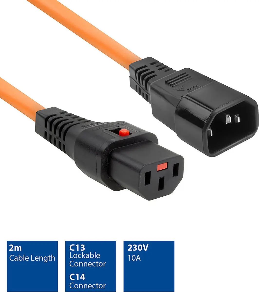 ACT AK5037 Netsnoer C13-IEC Lock - 2m - Oranje