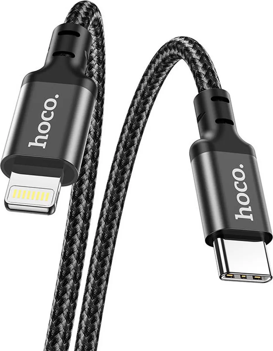Hoco 20W PD Gevlochten USB-C naar Lightning Kabel 2M - Zwart