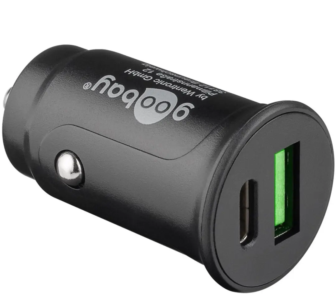 Goobay USB Autolader 27W - USB-C PD & USB-A QC - Zwart