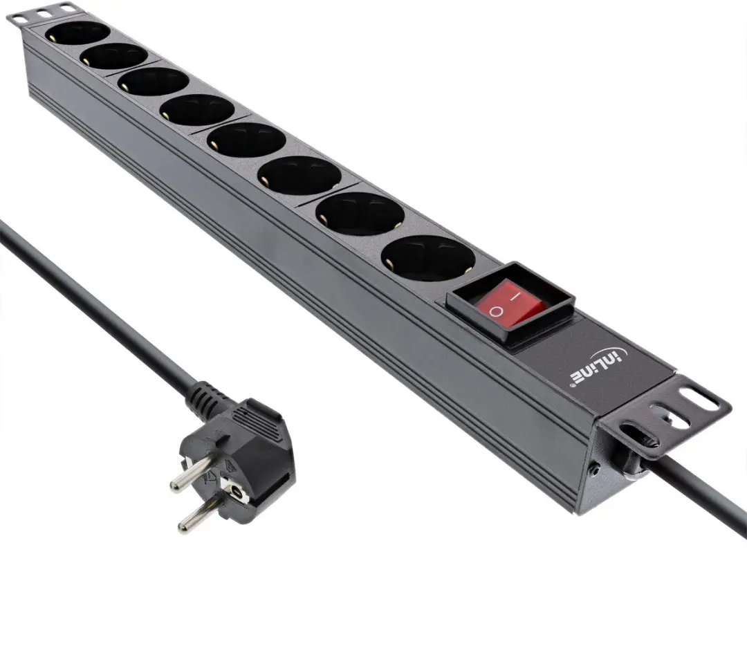 InLine 19" Stekkerdoos 8x CEE 7/3 - 2m - Zwart