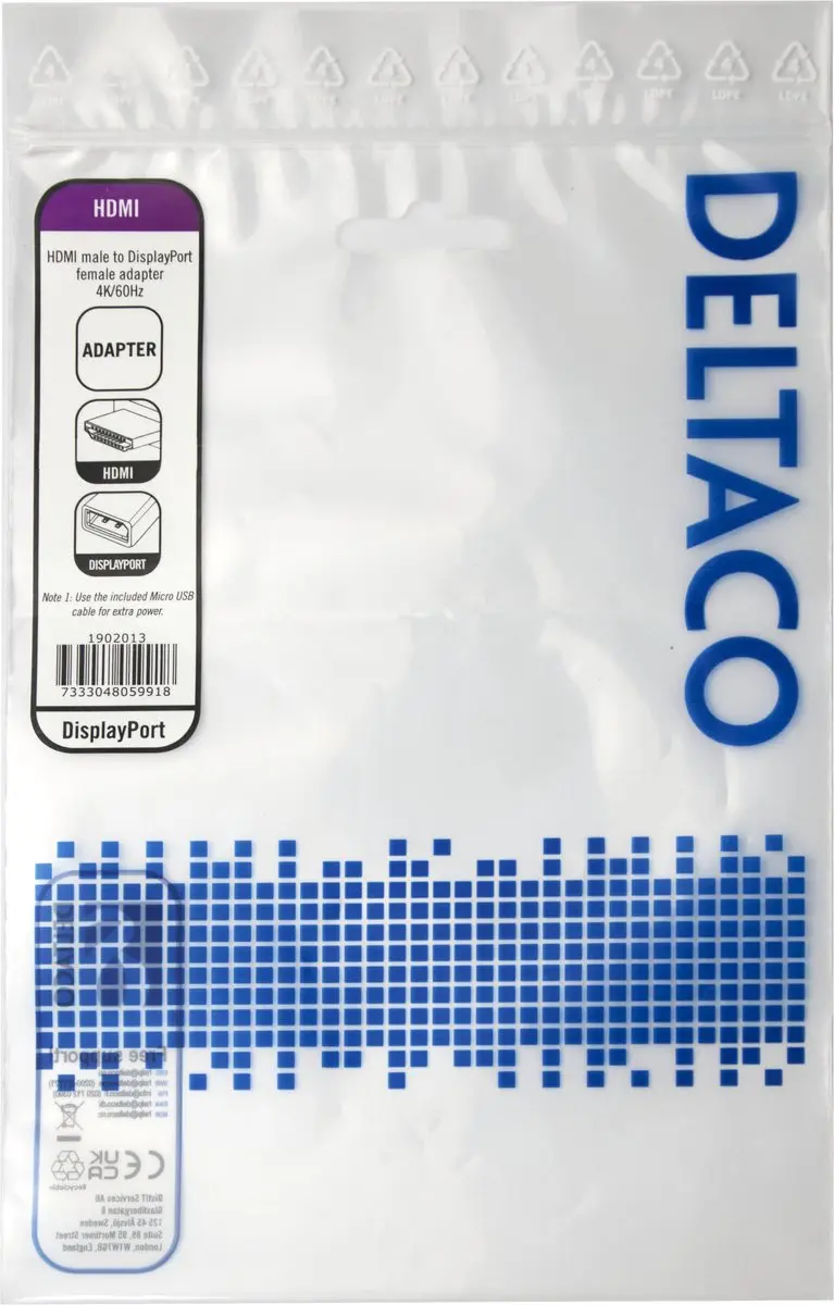 Deltaco HDMI naar DisplayPort Adapter 4K 60Hz - 20cm - USB - Zwart