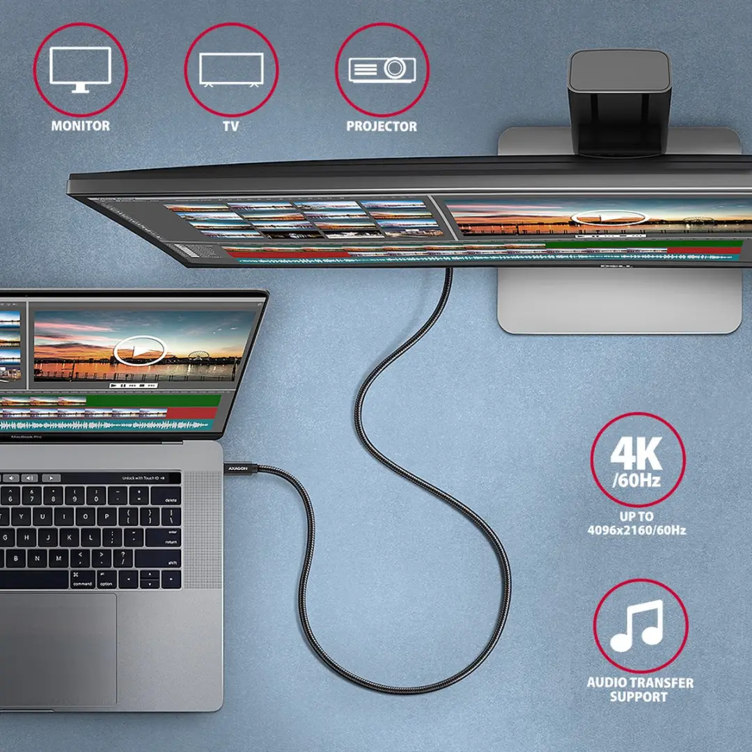 Axagon BUCM32-CM10AB USB-C Kabel 1m - USB 3.2 Gen2 - Zwart