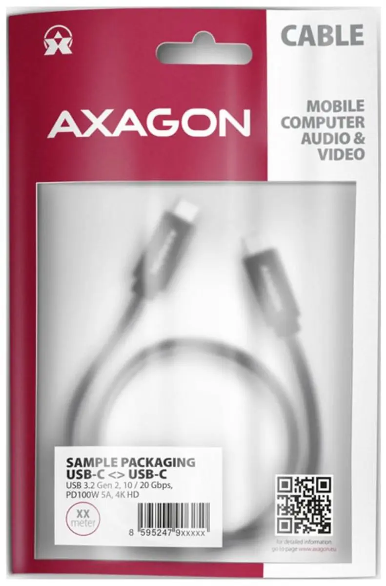 Axagon BUCM32-CM10AB USB-C Kabel 1m - USB 3.2 Gen2 - Zwart - afbeelding 6 van 6