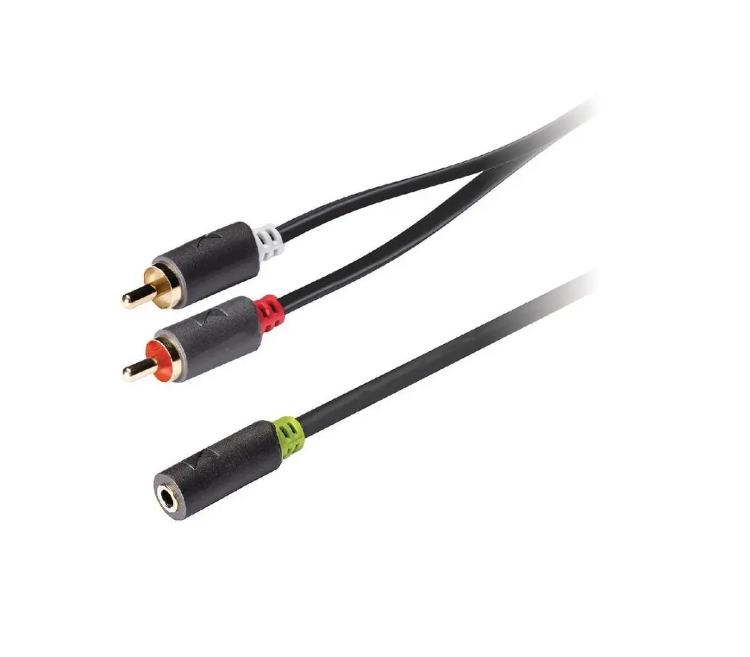 Konig Stereo Audiokabel RCA 3,5mm - 1m - Zwart - afbeelding 3 van 4