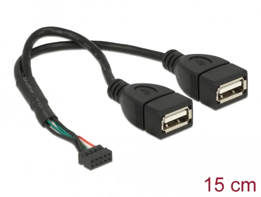 Delock USB 2.0 Pin Header Female 10-pin naar 2x USB-A