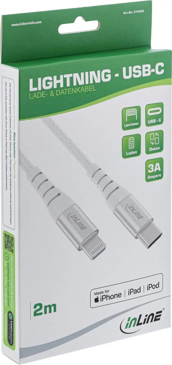 InLine USB-C Lightning-kabel 2m - Zilver