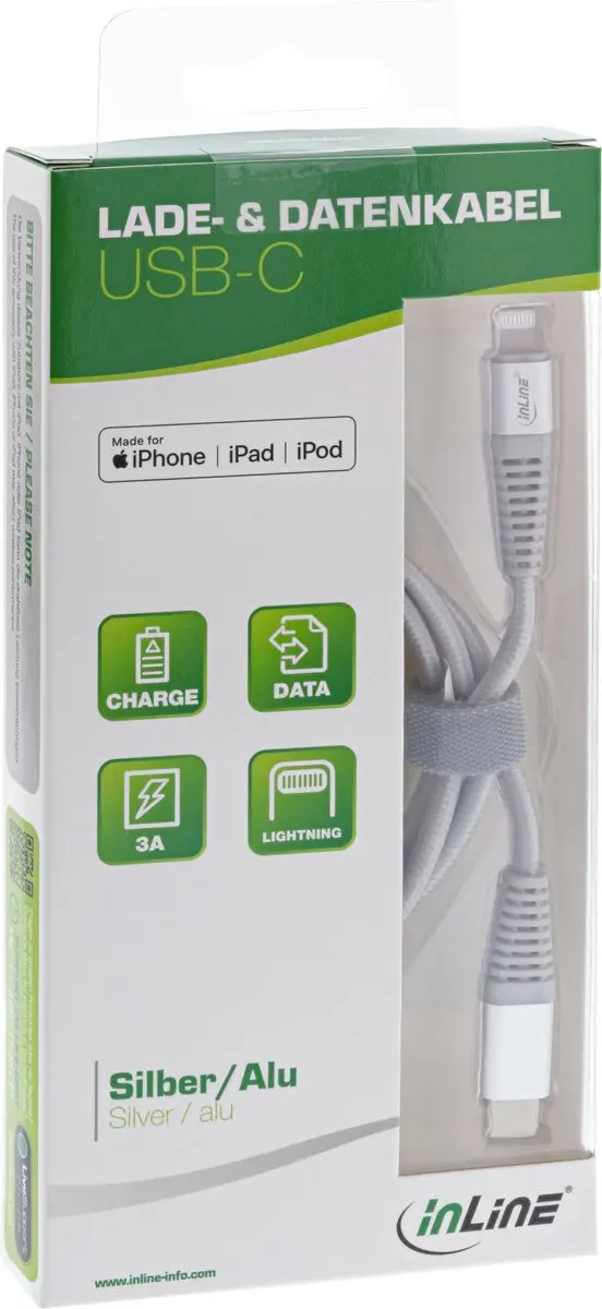 InLine USB-C Lightning-kabel 2m - Zilver