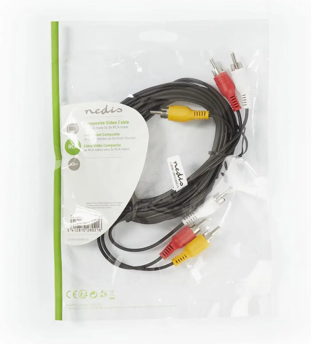 Nedis Composiet Videokabel CVGP24300BK30 - 3x RCA Male - 3m