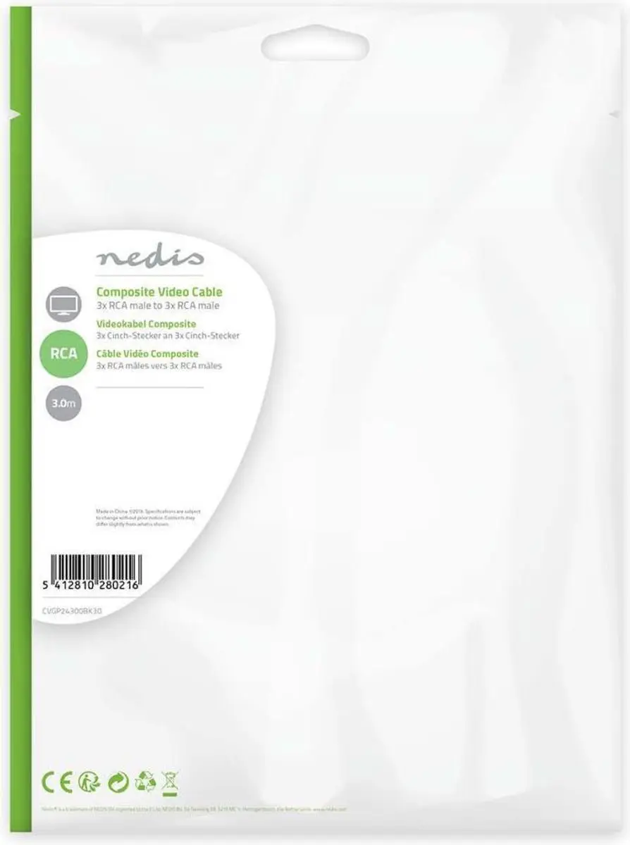 Nedis Composiet Videokabel CVGP24300BK30 - 3x RCA Male - 3m