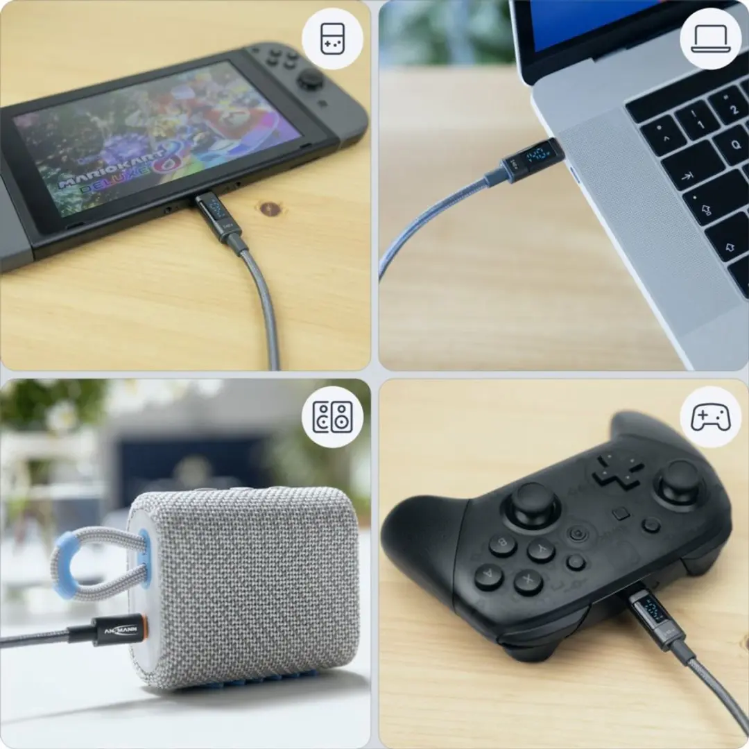 Ansmann USB-kabel 1,2m USB 2.0 USB-C Antraciet
