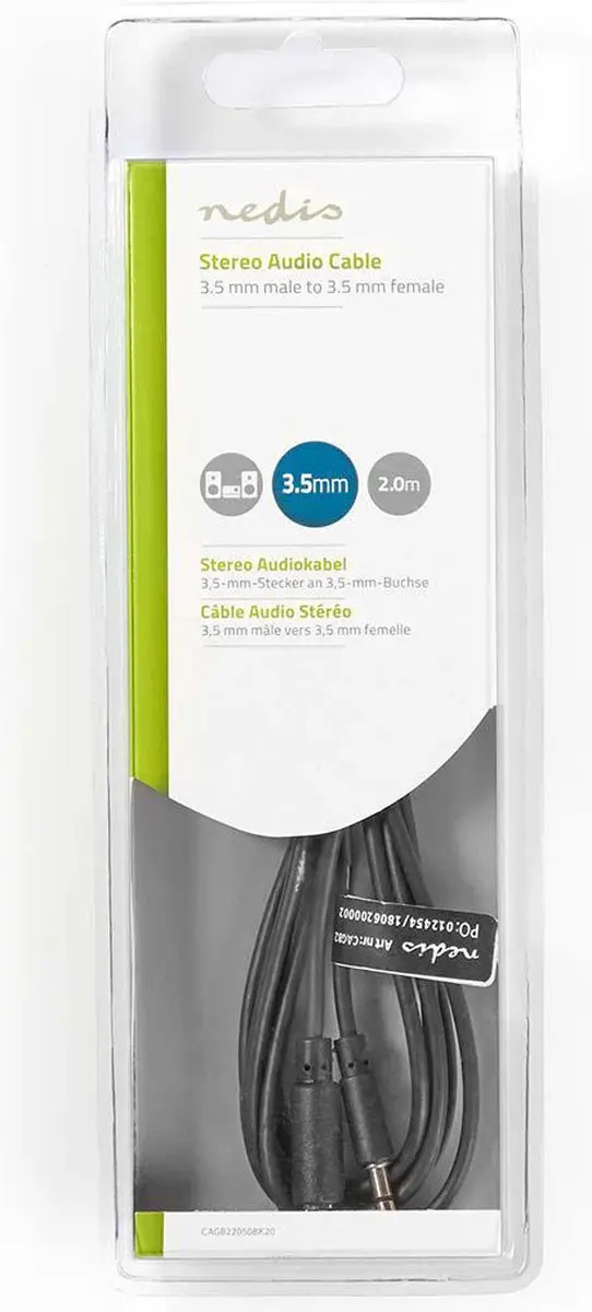 Nedis Stereo-Audiokabel 3,5mm M/F - 2m - Zwart