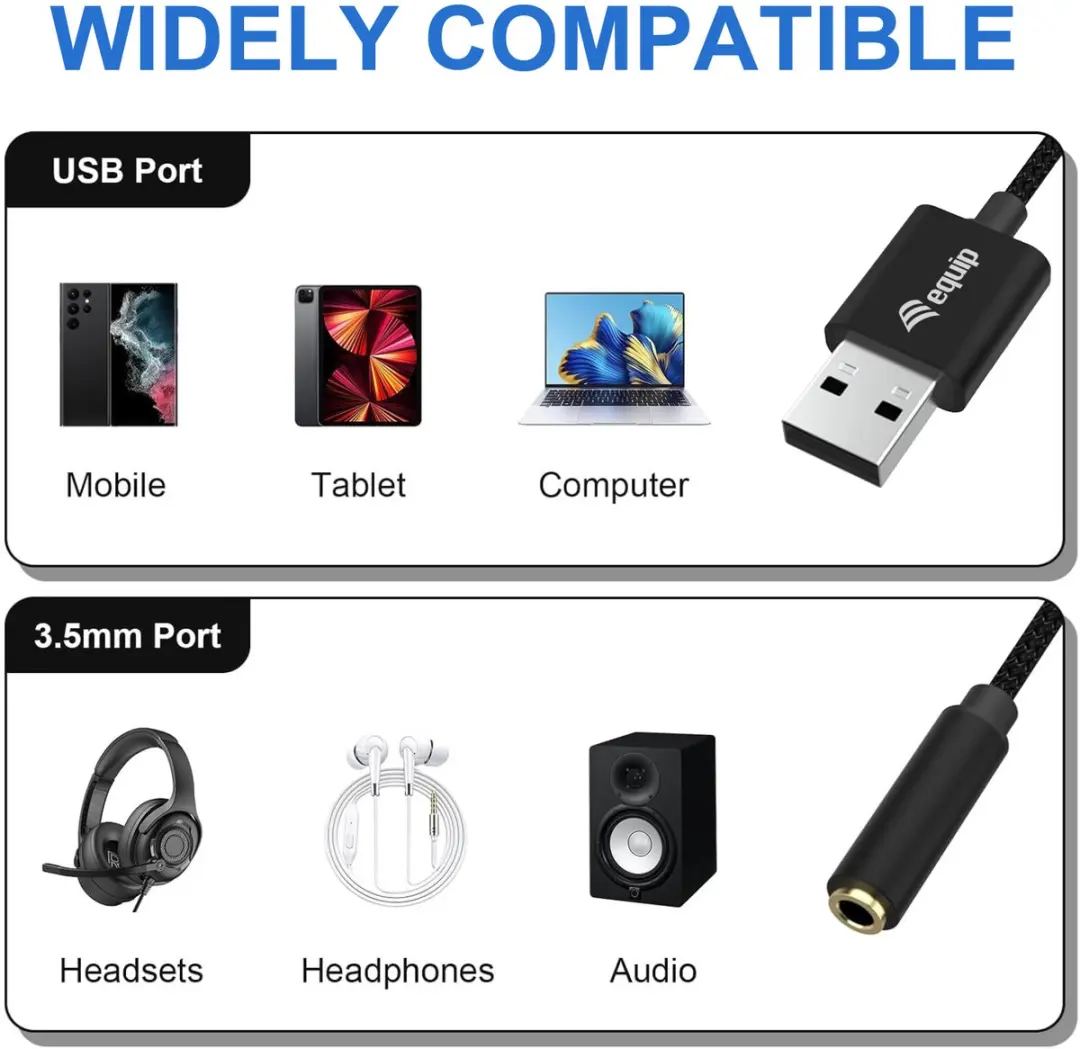 Equip 147945 Audiokabel 3,5mm USB-A - 0,15m - Zwart