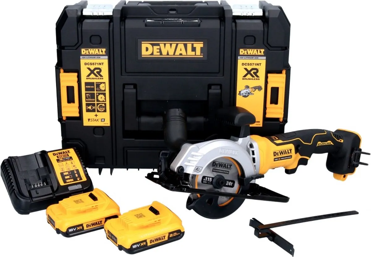 DeWalt DCS 571 D2 Accucirkelzaag 115mm - 2x 2.0Ah + Lader + TSTAK - afbeelding 3 van 5