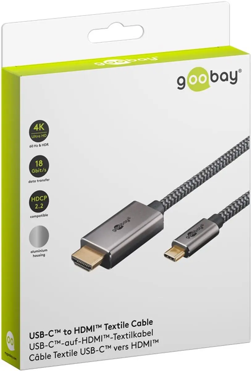 Goobay USB-C naar HDMI 4K 60Hz Kabel - 1m - Aluminium/Nylon