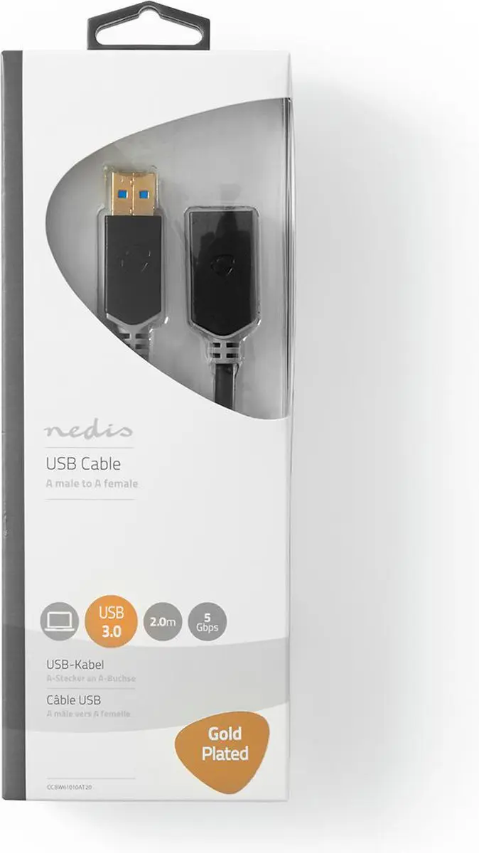 Nedis USB 3.2 Gen 1 A-A Kabel 5Gbps 2m - Verguld - Antraciet