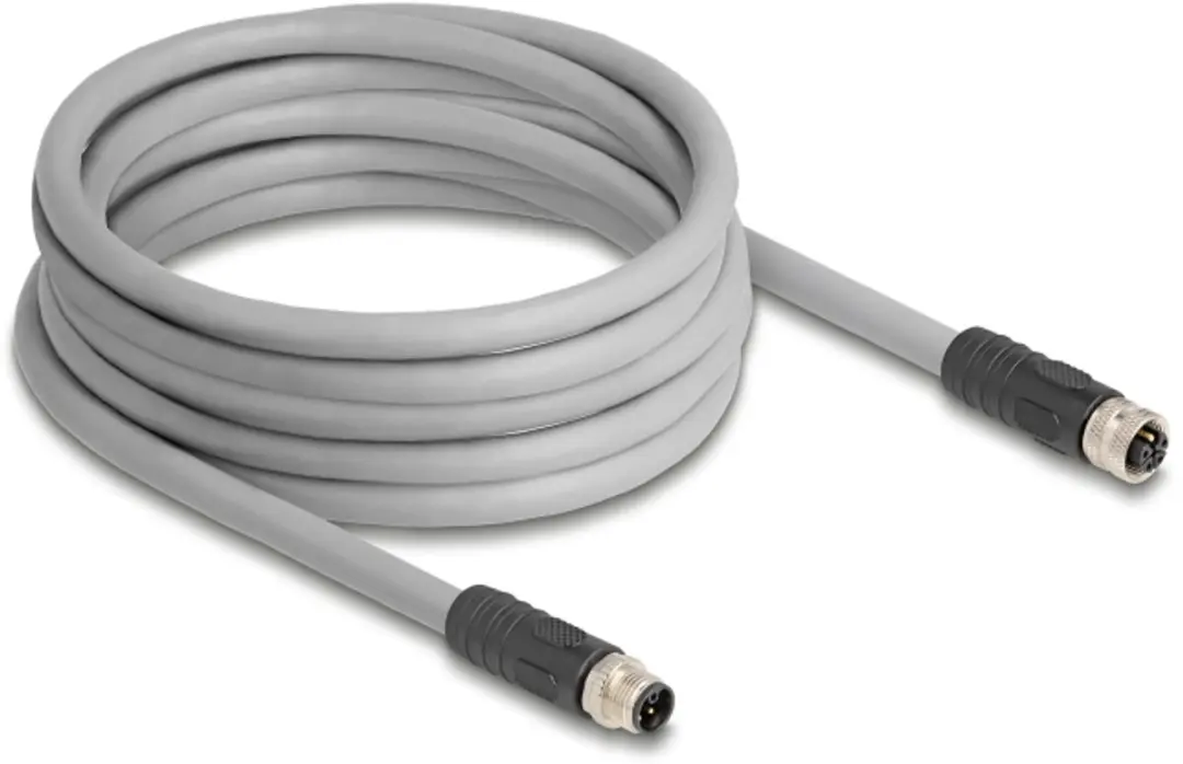 Delock M12 L-coded Kabel 5-pins M-F PUR - 5m - Zwart