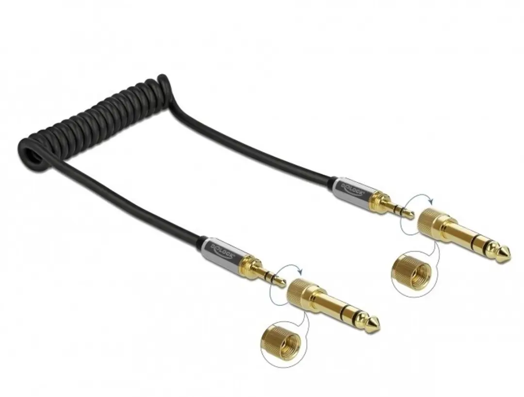 Delock 3,5mm Jack Spiraalkabel 1m - 6,35mm Adapters - Zwart