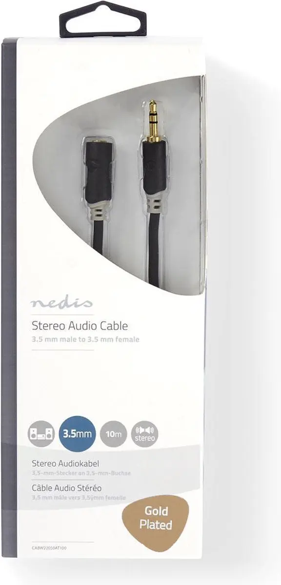 Nedis Stereo-Audiokabel 3,5mm M/F - 10m - Verguld - Antraciet