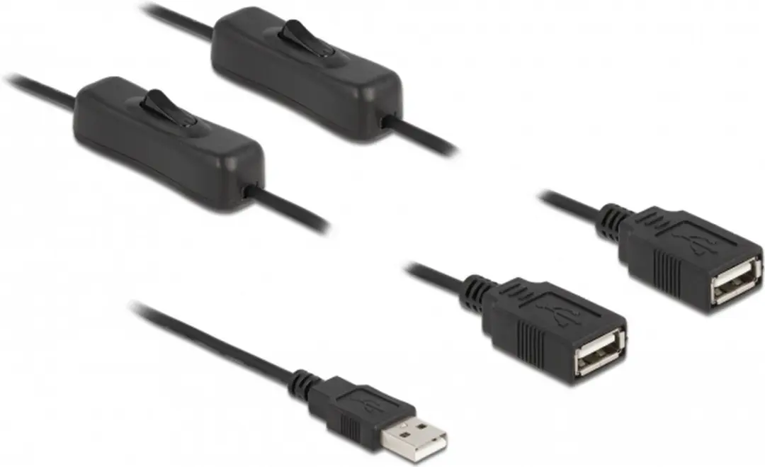 Delock USB Type-A Mannelijk naar 2x Vrouwelijk Kabel - 1m - Zwart