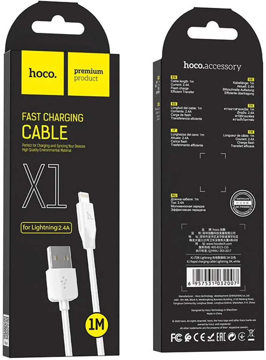 Hoco X1-L1W Opladerkabel iPhone - 2 Stuks - 1m - Wit