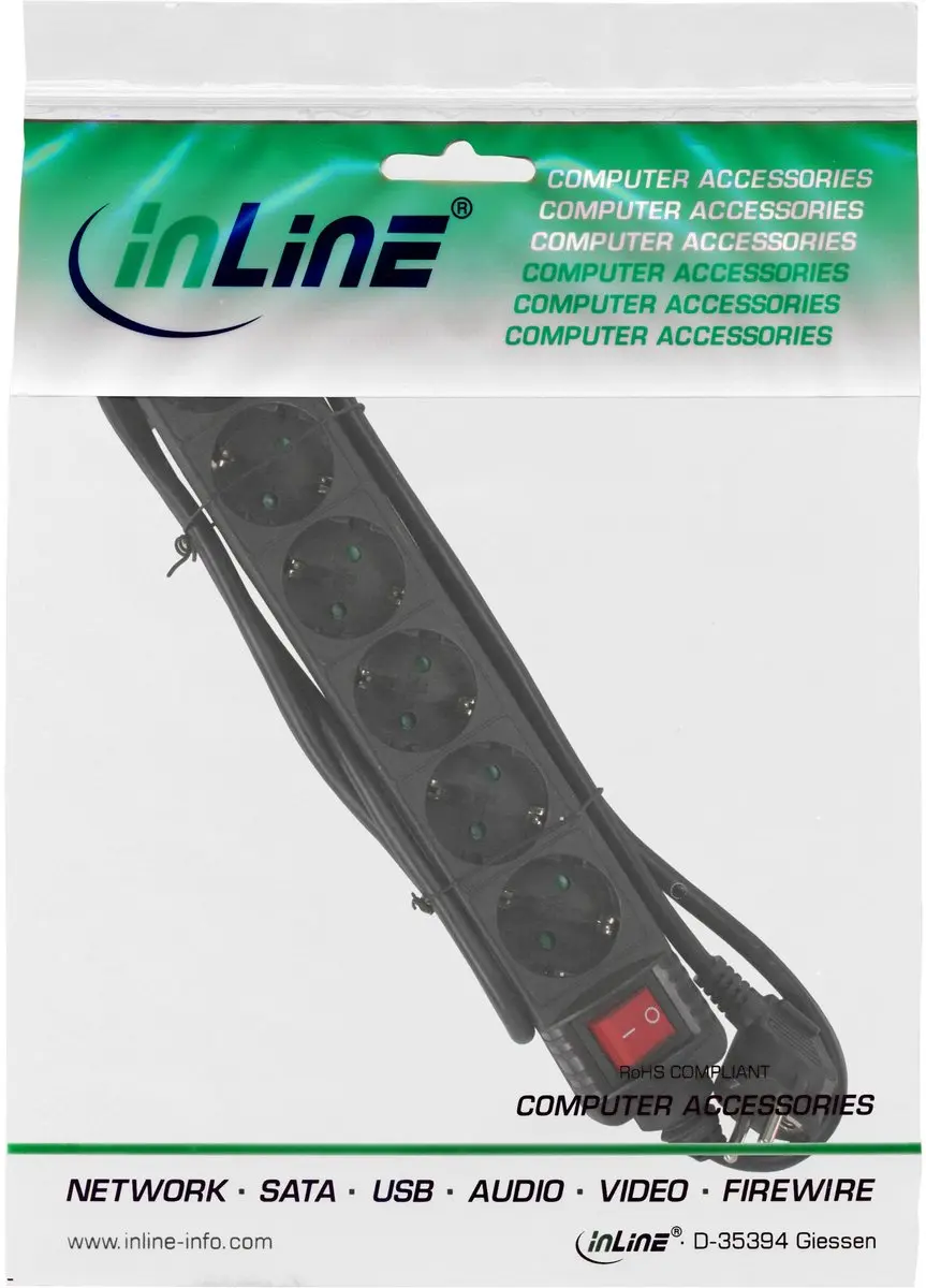 InLine Stekkerdoos 6-voudig - 3m - Zwart