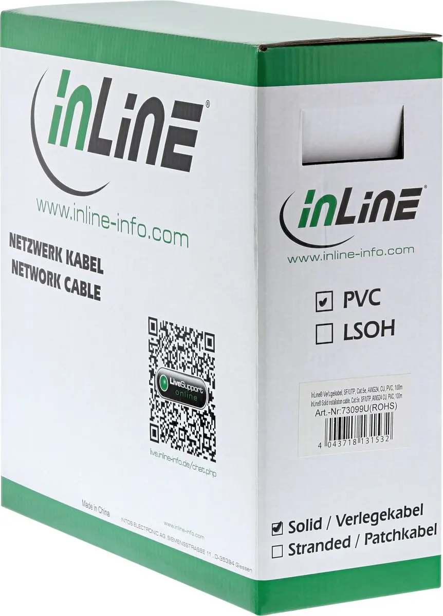 InLine Installatiekabel SF/UTP Cat.5e AWG24 50m - Halogeenvrij