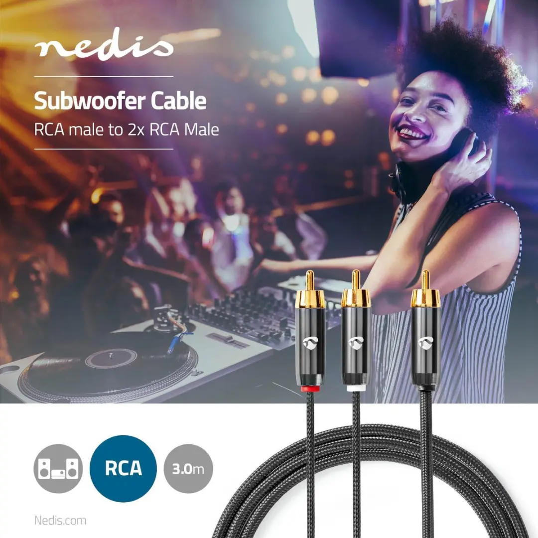 Nedis Subwooferkabel RCA Verguld 3m - Grijs